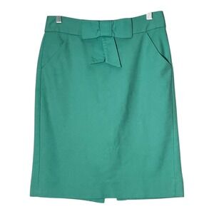 J.Crew Teal Green‎ Bow Waist Cotton Pencil Skirt Size 0 11648 Office Career